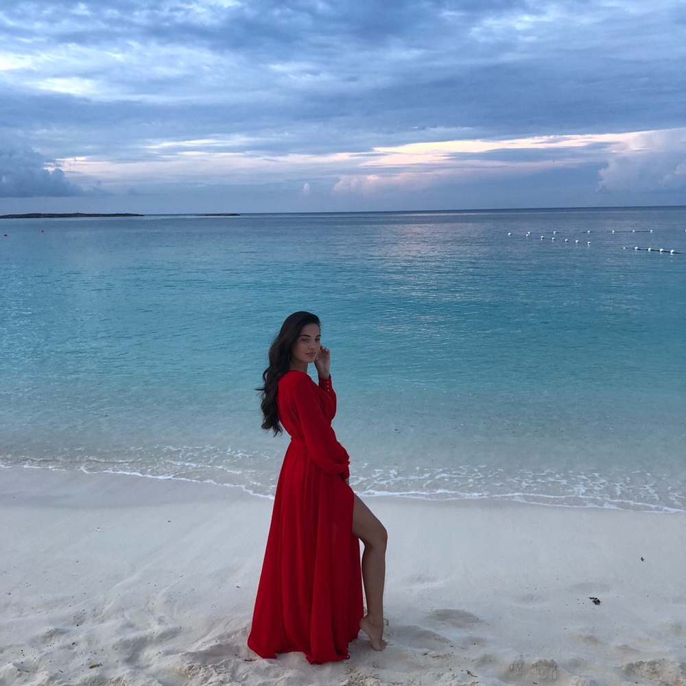 naked wardrobe Red Long Sleeve Maxi Wrap Dress